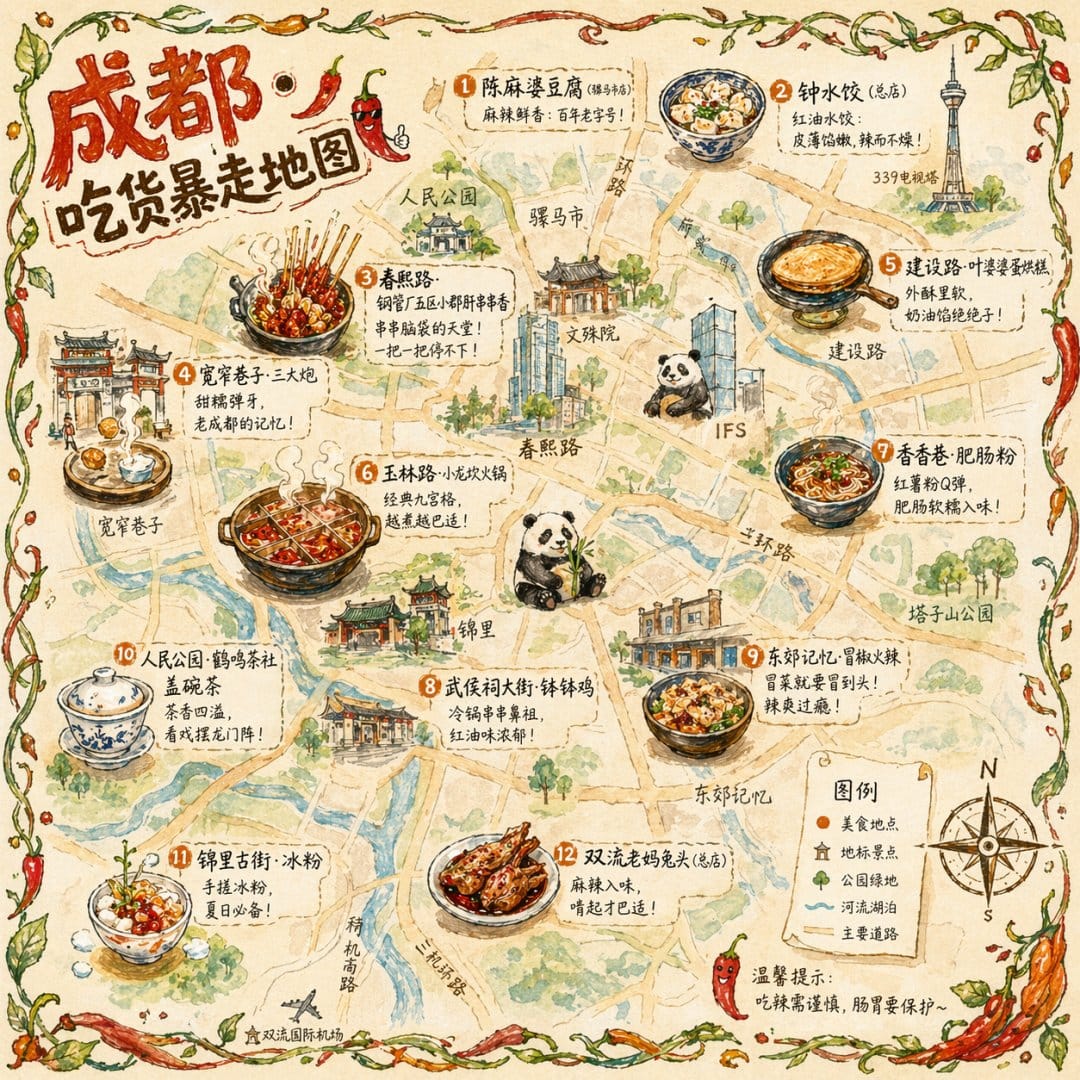 成都吃货暴走手绘美食地图