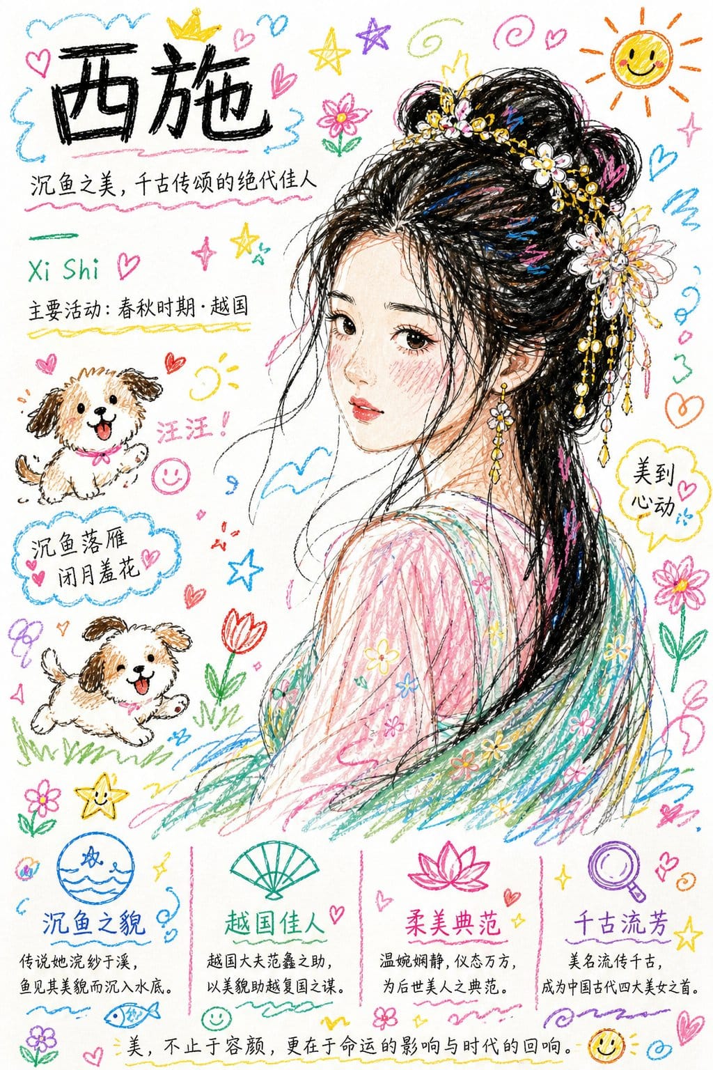彩色潦草小狗线条风格重绘